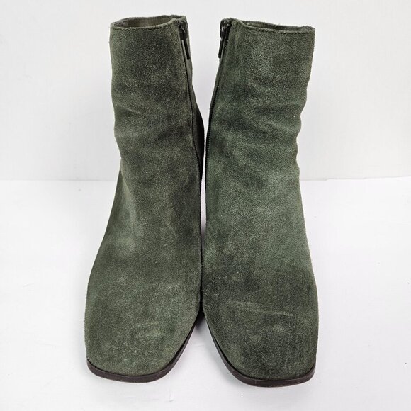 Nordstrom Rack Harper Lea Olive Green Suede Stacked Heel Square Toe Ankle Boot - Picture 2 of 11